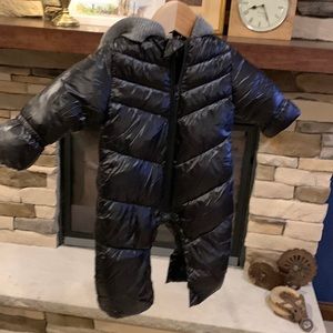 Black, puffy snowsuit